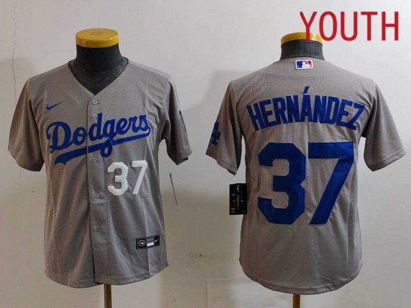 Youth Los Angeles Dodgers #37 Hernandez Grey Nike Game 2024 MLB Jersey style 7261